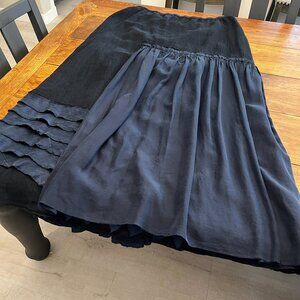 Cynthia Ashby Silk Gathered Layers over Linen / full cut Maxi Skirt